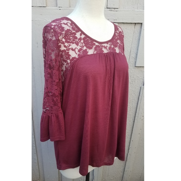 2x Wine top with mesh arm and shoulders bell sleve - Picture 4 of 7